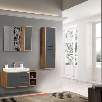 Bagnora Alize 85 cm Antrasit Ceviz Banyo Dolabı (Boy Dolapsız)