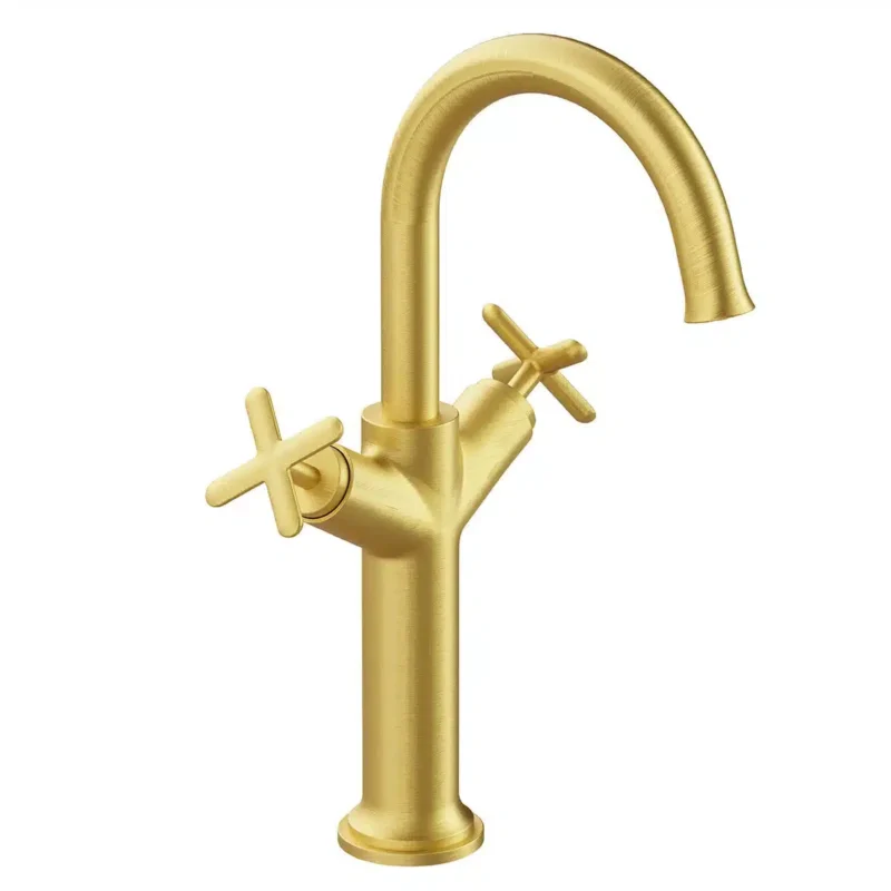 Vitra Origin Classic Lavabo Bataryası (Çift Kumandalı, Çanak), Fırçalı Altın - A4288625 - Çanak Lavabo Bataryası