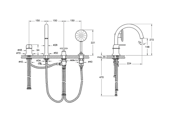 Vitra Origin Classic Küvet Bataryası - A4290029 - Ankastre Küvet Bataryası - 1