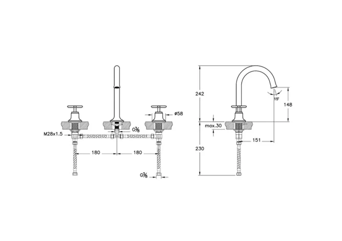 Vitra Origin Classic Lavabo Bataryası (3 Delikli Lavabolar İçin), Fırçalı Altın - A4289125 - Üç Delikli Lavabo Bataryası - 1