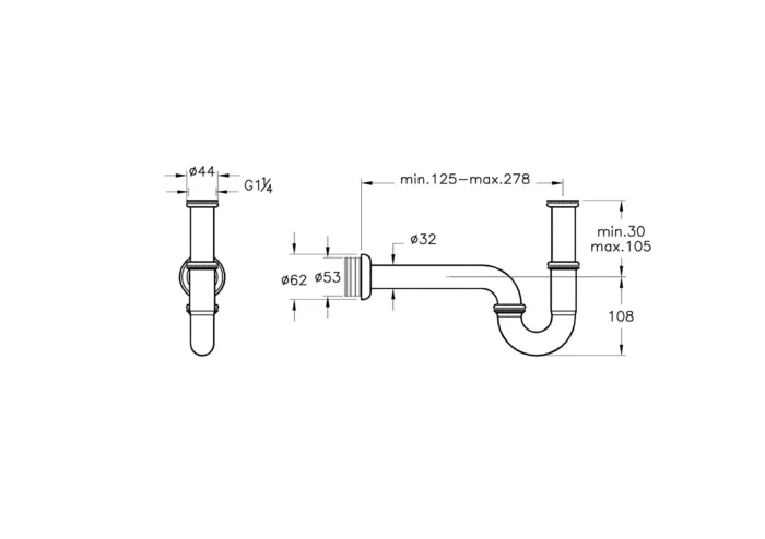 Vitra Lavabo Eviye Sifonu P Tipi - A45117 - Basmalı Sifon , Gider (Pop-Up) - 1