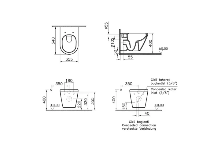 Vitra Integra Asma Klozet Kanalsız 54 cm, Beyaz
