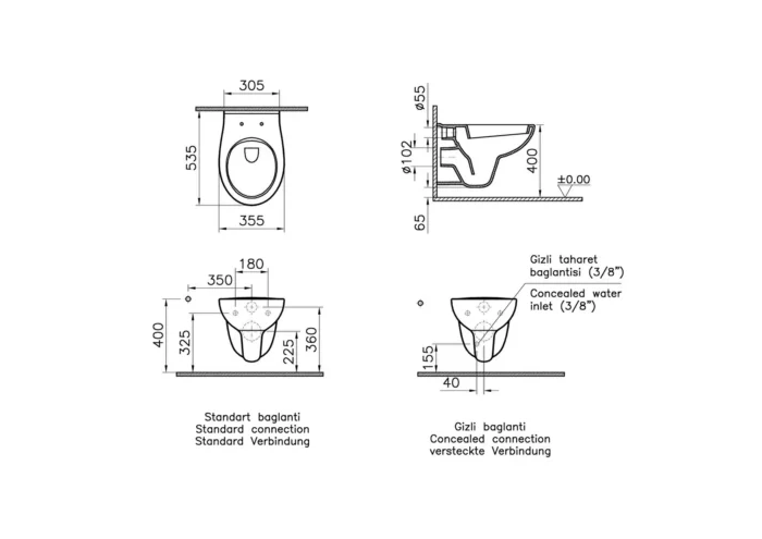Vitra S20 Round Asma Klozet - 5959L003-0850 - İNDİRİMLİ FIRSAT ÜRÜNLERİ, VİTRİFİYE, Asma Klozet - 1