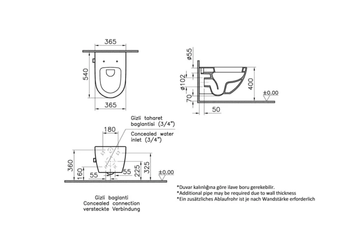 Vitra Sento Asma Klozet - 4448B003-1684 - Entegre Ara Musluklu Klozet - 1