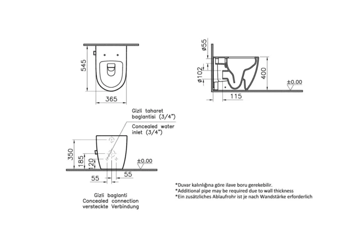 Vitra Sento Yerden Klozet - 7985B003-7201 - Entegre Ara Musluklu Klozet - 1