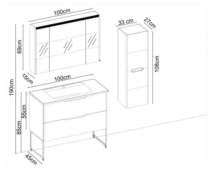 Badella Belen 55100 V32 Banyo Dolabı 100 cm - Belen-55100-V32-100 - Banyo Dolapları - 1