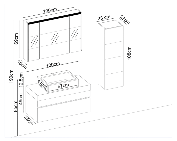 Badella Lines 39100 V32 Banyo Dolabı 100 cm - Lines-39100-V32-100 - Banyo Dolapları - 1