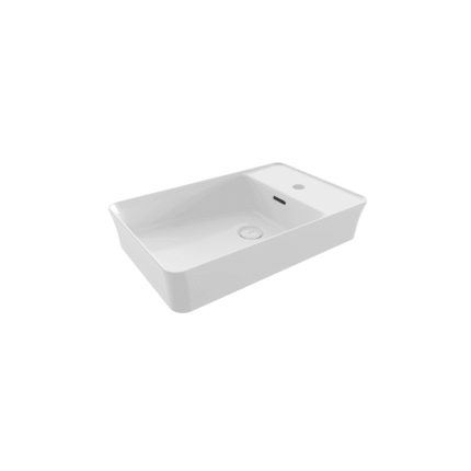 Bocchi Sottile Slim Line Tezgah Üstü Dikdörtgen Batarya Banklı 60X38 cm Lavabo Beyaz