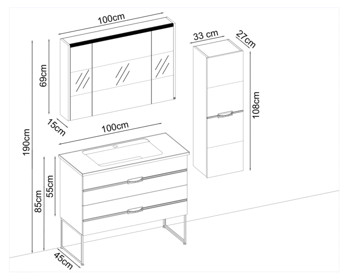 Gent Bathline 55100 V31 Banyo Dolabı 100 cm - Bathline-55100-V31-100 - Banyo Dolapları - 1