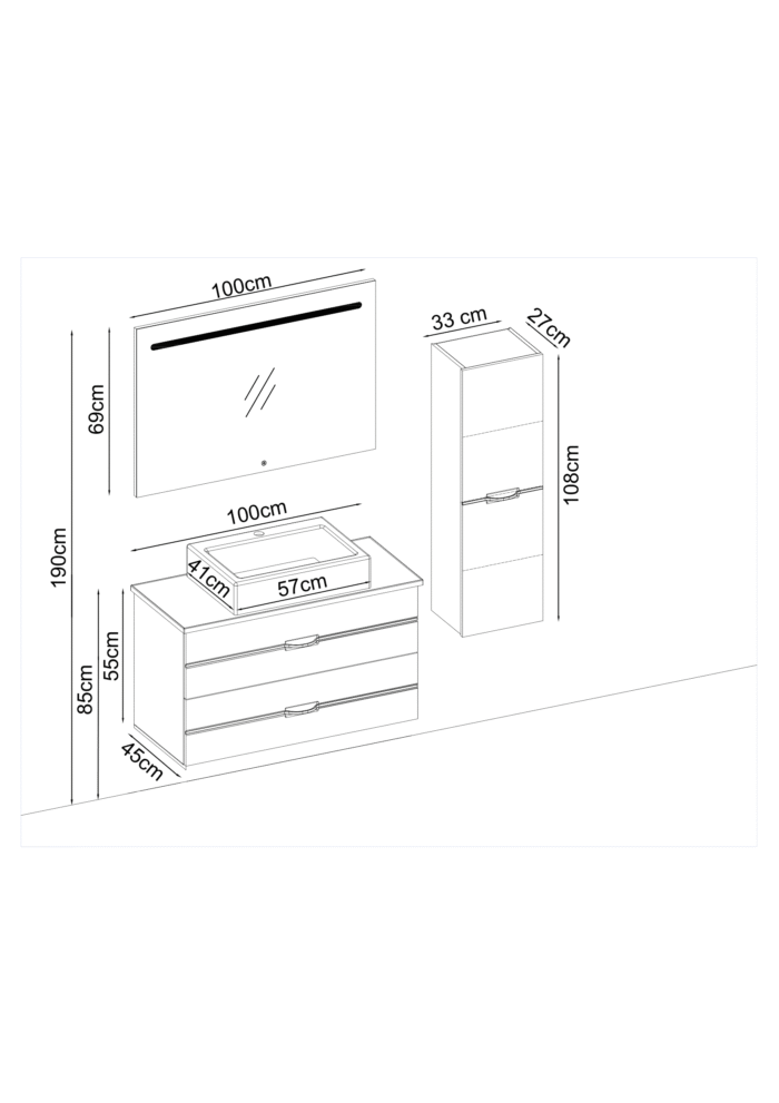 Gent Bathline 55100 V32 Banyo Dolabı 100 cm - Bathline-55100-V32-100 - Banyo Dolapları - 1