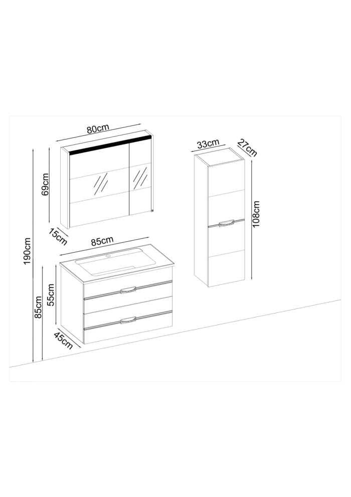 Gent Bathline 5585 V33 Banyo Dolabı 85 cm - Bathline-5585-V33-85 - Banyo Dolapları - 1