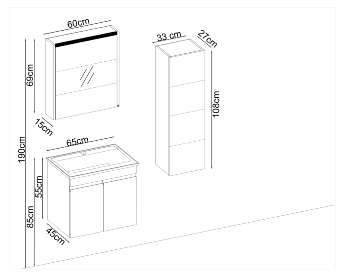 Gent Boztepe 5565 V31 Banyo Dolabı 65 cm - Boztepe-5565-V31-65 - Banyo Dolapları - 1