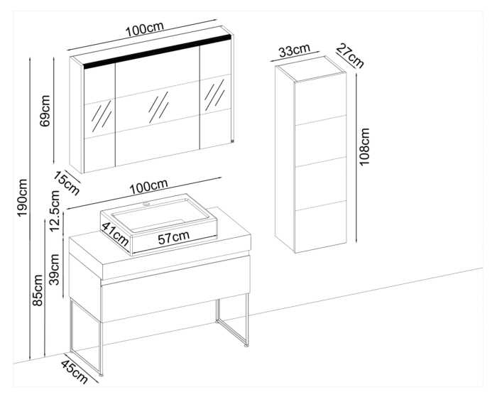 Gent Moderno 28100 V32 Banyo Dolabı 100 cm - Moderno-28100-V32-100 - Banyo Dolapları - 1
