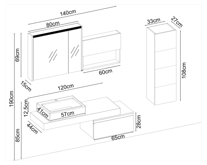 Gent Pıedra 28160 V31 Banyo Dolabı 160 cm - Pıedra-28160-V31-160 - Banyo Dolapları - 3