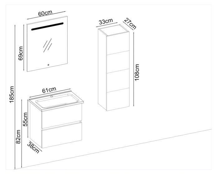 Gent Porto 5561 V32 Banyo Dolabı 61 cm - Porto-5561-V32-61 - Banyo Dolapları - 1