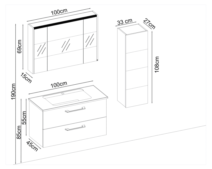 Gent Pure 55100 V31 Banyo Dolabı 100 cm - Pure-55100-V31-100 - Banyo Dolapları - 1