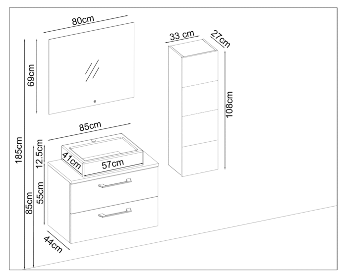 Gent Pure 5585 V31 Banyo Dolabı 85 cm - Pure-5585-V31-85 - Banyo Dolapları - 1