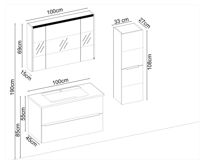 Gent Smart 55100 V31 Banyo Dolabı 100 cm - Smart-55100-V31-100 - Banyo Dolapları - 1