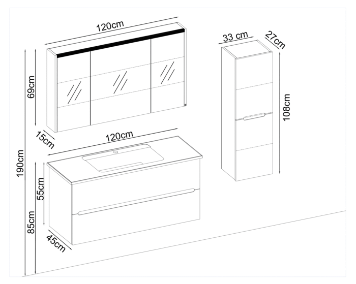 Gent Smart 55120 V32 Banyo Dolabı 120 cm - Smart-55120-V32-120 - Banyo Dolapları - 1