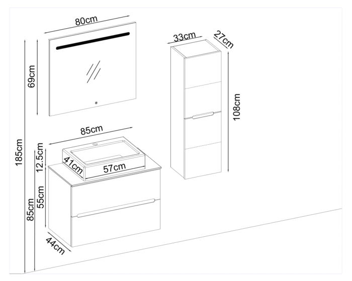 Gent Smart 5585 V32 Banyo Dolabı 85 cm - Smart-5585-V32-85 - Banyo Dolapları - 1