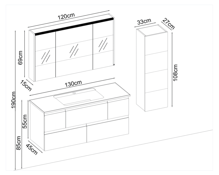 Gent Valentine 55130 V31 Banyo Dolabı 130 cm - Valentine-55130-V31-130 - Banyo Dolapları - 3