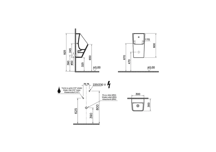 Vitra Integra Pisuvar Temassız Pilli Beyaz - 5461B003-5598 - Pisuvarlar - 1