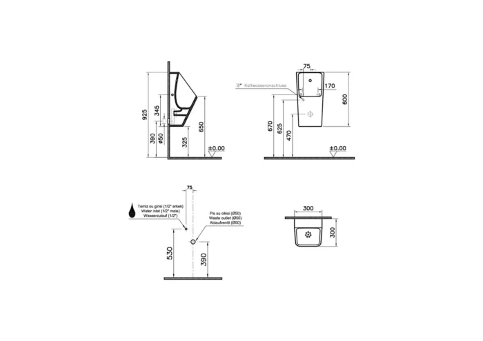 Vitra Integra Pisuvar Temassız Pilli Beyaz - 5461B003-5597 - Pisuvarlar - 1