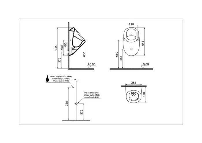 Vitra Liquid Pisuvar Temassız Pilli Beyaz - 7324B003-5330 - Pisuvarlar - 1