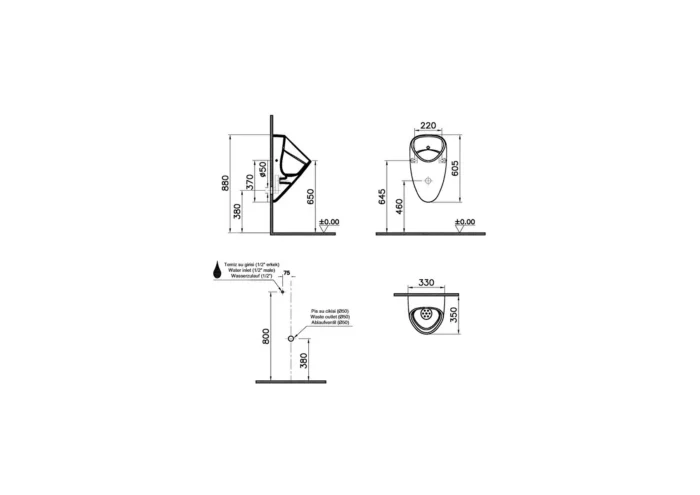 Vitra Plural Pisuvar Temassız Pilli Mat Beyaz - 7808B001-5330 - Pisuvarlar - 1