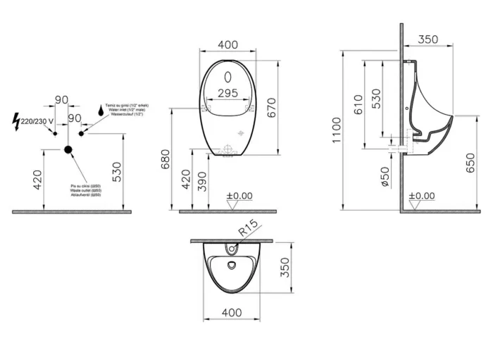 Vitra Temassız Pisuvar Temassız Elektrikli Fresh Beyaz - 5999B003-5558 - Pisuvarlar - 1
