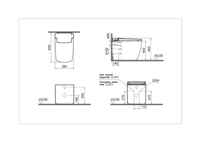 Vitra V-Care Prime Akıllı Yerden Klozet Temassız Beyaz - 7232B403-6217 - Akıllı Klozet - 1