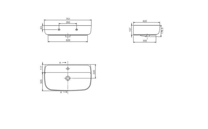 Cerastyle Aqua Lavabo 75x40 cm - OC007S82U003Y01102 - Tezgah Üstü Lavabo - 1