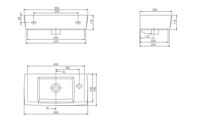 Cerastyle City Lavabo 25 x 50 cm (Batarya deliği sağda) - TB002F22R003Y01102 - Mini Lavabo - 1