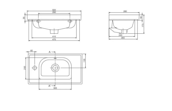 Cerastyle Frame Etajerli Lavabo 50x28 cm (Soldan Batarya Delikli) - VB015F32L003Y01102 - Etajerli Lavabo - 1