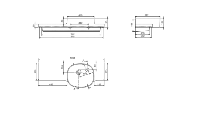 Cerastyle Harmony Etajerli Lavabo 100x37,5 x26,4 cm (soldan hazneli)