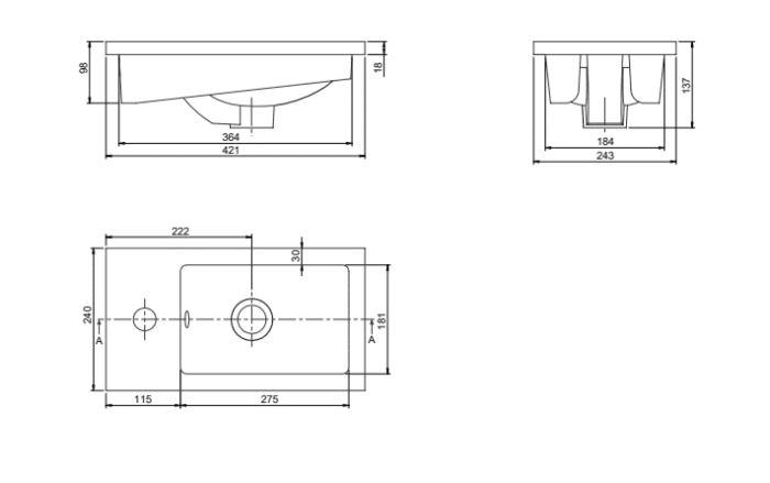 Cerastyle Mini L Lavabo 24 x 42 cm - TB014D52U003Y01102 - Mini Lavabo - 2