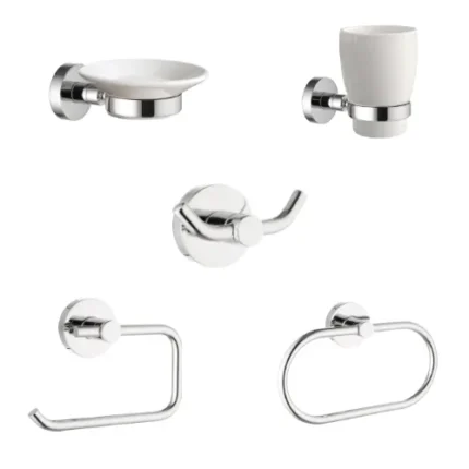 Kale D100 Porselen Aksesuar Seti (Askı+Diş Fırçalık+Sabunluk+Tuvalet Kağıtlığı+Halka Havluluk)