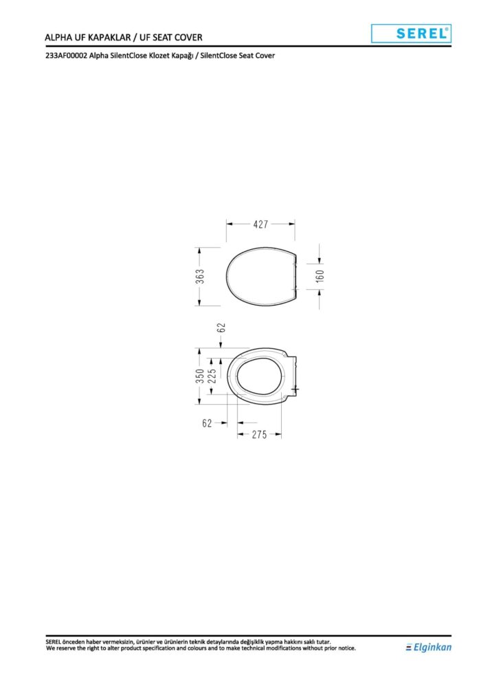 Serel Alpha Yavaş Kapanan Klozet Kapağı - 223AF00002 - Klozet Kapağı - 1