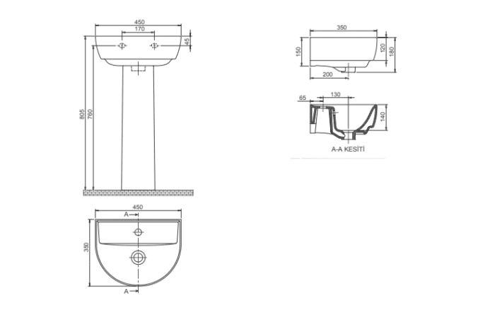 Turkuaz Bella Lavabo 35x45 cm - WB005E12U003Y02101 - Ayaklı Lavabo - 1