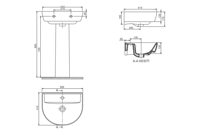 Turkuaz Bella Lavabo 45x55 cm