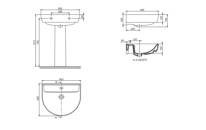 Turkuaz Bella Lavabo 50x60 cm - WB005I12U003Y02101 - Ayaklı Lavabo - 1