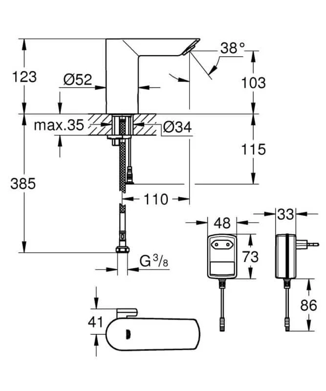 bau c lavbat elek sic sog kr fotoselli lavabo bataryalari grohe bauedge 1028192 25 B