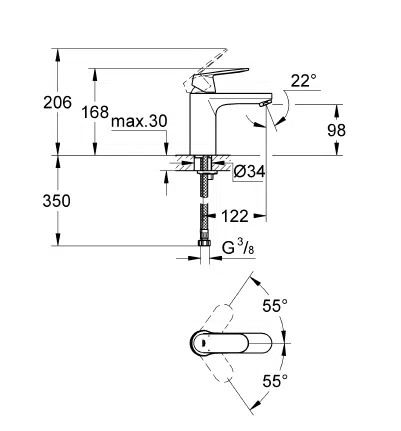 eurocosmo tek kumandali lavabo bataryasi 1 tek govde lavabo bataryalari grohe eurosmart 1031208 80 B