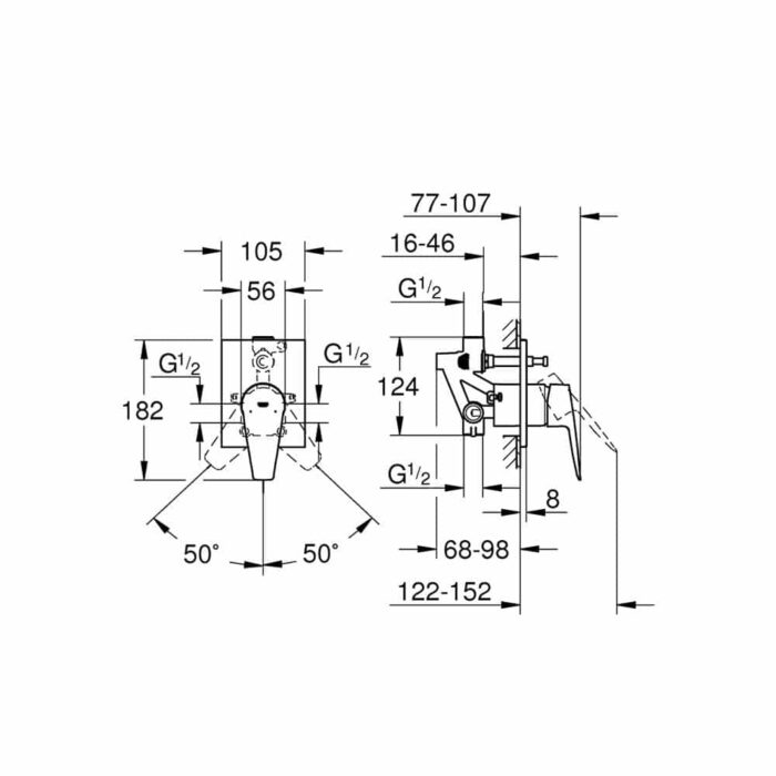 Grohe BauEdge Ankastre Banyo Bataryası - 29353001 - Ankastre Banyo Bataryası, Ankastre Duş Bataryası - 2