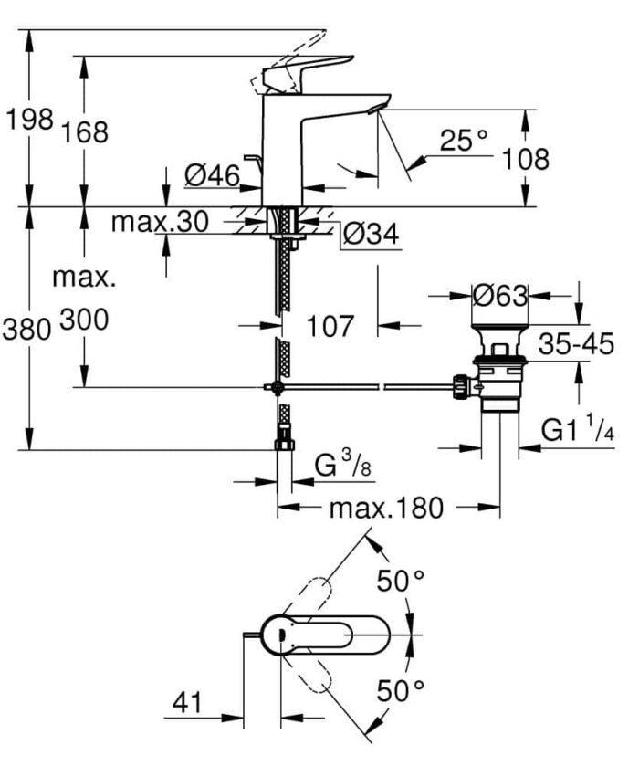 Grohe BauEdge Lavabo Bataryası SİFON KUMANDALI - 23758000 - Lavabo Bataryası - 1
