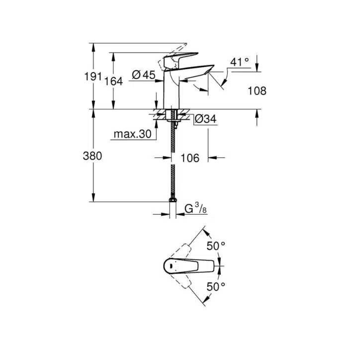 grohe bauedge tek kumandali lavabo bataryasi m boyut 23904001 tek govde lavabo bataryalari grohe 1025905 38 B