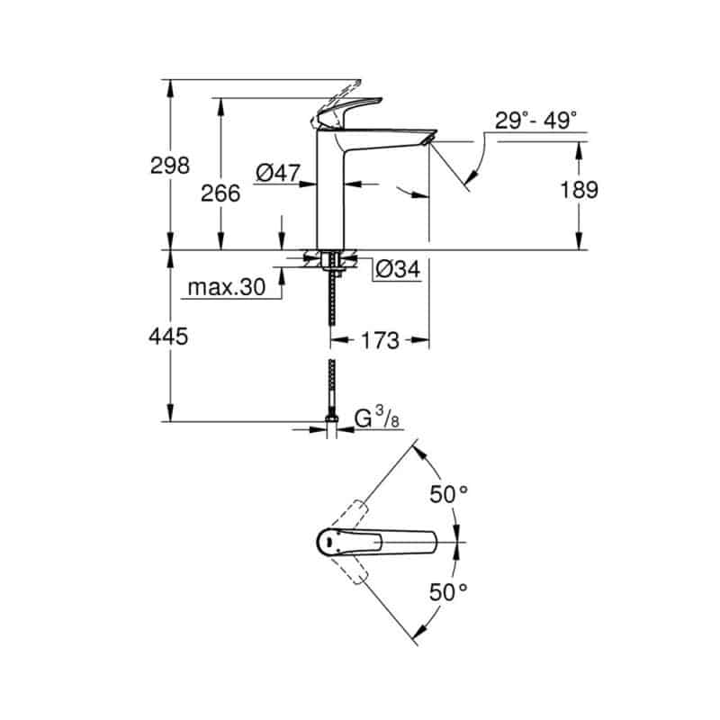 grohe eurosmart tek kumandali lavabo bataryasi xl boyut 23971003 canak lavabolar icin yuksek bataryalar grohe 1028630 38 B