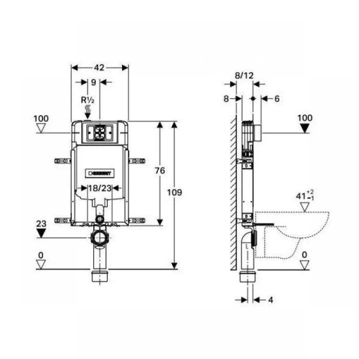 geberit alpha gomme rezervuar seti 8 cm parlak krom 9619