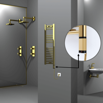 Radiva Haiti Elektrikli Havlupan 300x1000 Düz Altın Parlak (OneD On/Off ) Sağ 200 Watt - 1HAI03001000DK2PE8020 - Elektrikli Havlupan