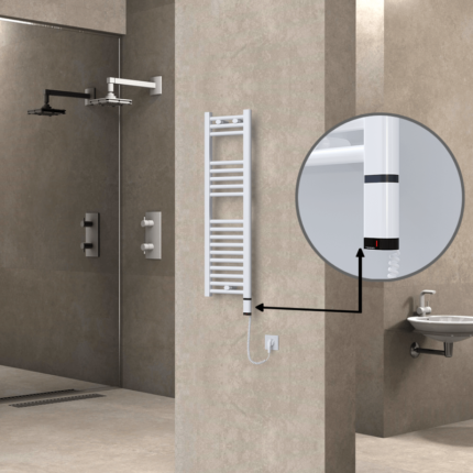 Radiva Haiti Elektrikli Havlupan 300x1000 Düz Beyaz Parlak (OneD On/Off ) Sağ 300 Watt - 1HAI03001000DB1PE8030 - Elektrikli Havlupan